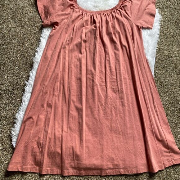 ASOS Dress Off the Shoulder Pink Cotton Flowy Women’s Size 16 Short Sleeve - Picture 4 of 8